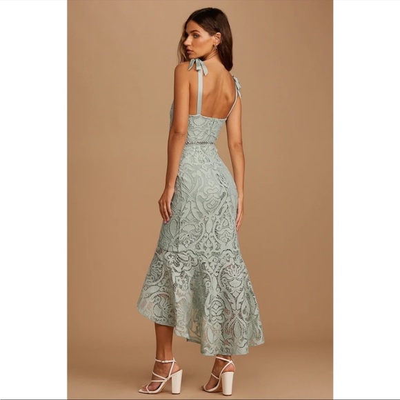 NWOT Lulu’s Won Your Heart Sage Green Lace Tie-Strap High-Low Dress - Picture 4 of 12